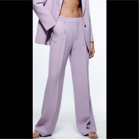 ZARA Lilac Wide Leg High Waist Trousers Women’s Sz S Tailored Dress Pants - Picture 3 of 11